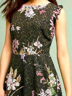 Anthropologie Eri + Ali Nevaeh Green Floral Lace Mini Dress 0